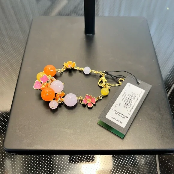 SALE🔥 NIP Kate Spade Freshly Picked Bracelet Pink Orange Yellow Gold Tone - Picture 10 of 15